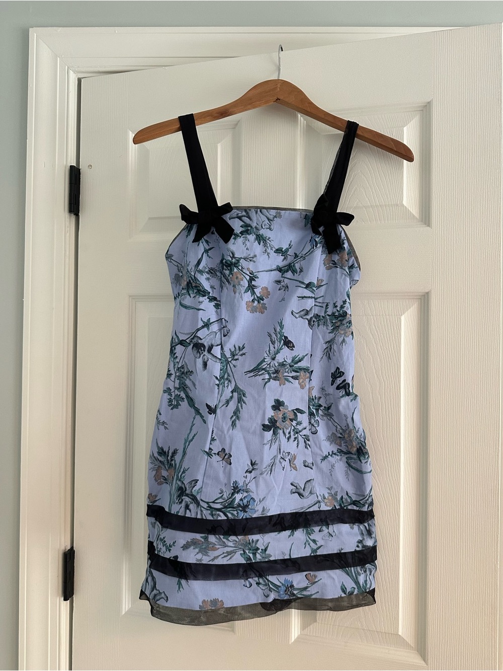 Kimchi Blue Light Blue Floral Sundress with Black Trim, size XS